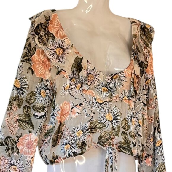 For Love & Lemons Luciana Silk Crop Top Small Ruffled Fairycore Boho Floral - Picture 3 of 8